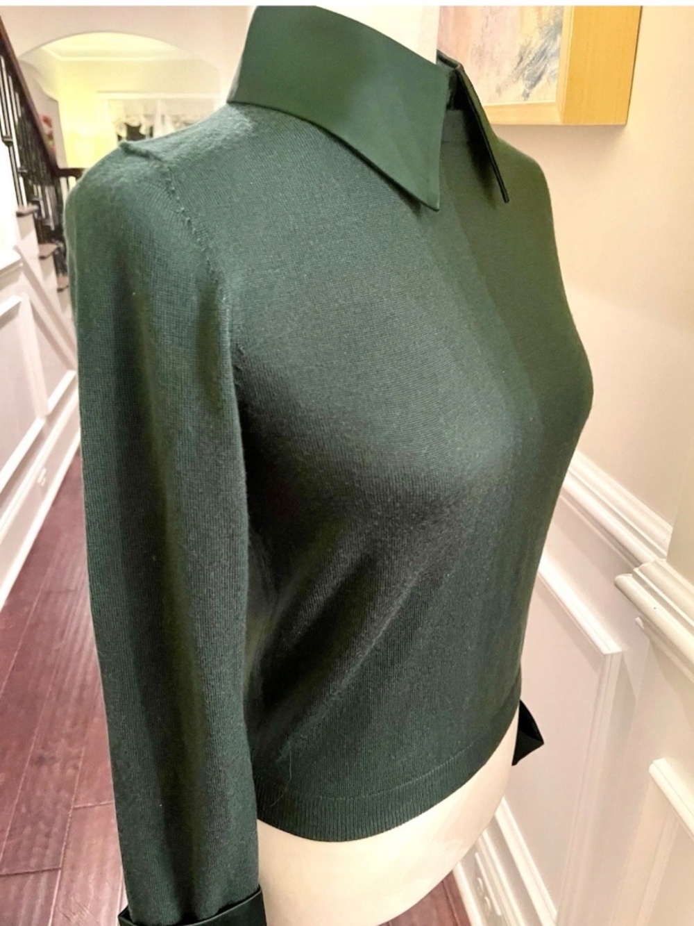 Alice + Olivia Porla Stretch Wool Silk Collared Sweater In Green Mystique L NWT - Picture 6 of 13